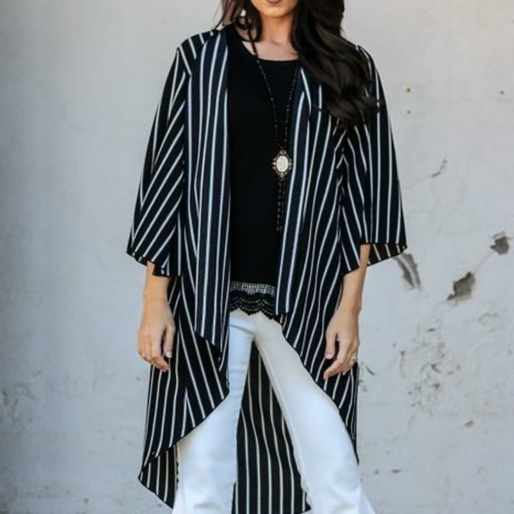 Black and White Stripe Kimono Duster